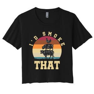 Id Smoke That Funny Smoked Pork Meat Lover Bbq Gift Barbecue Women's Crop Top Tee