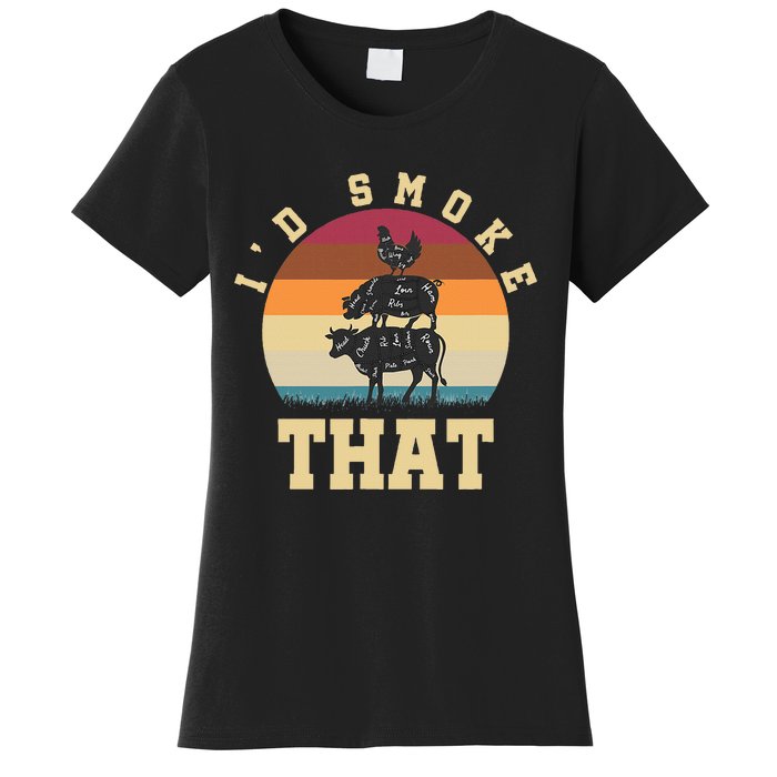 Id Smoke That Funny Smoked Pork Meat Lover Bbq Gift Barbecue Women's T-Shirt