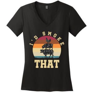 Id Smoke That Funny Smoked Pork Meat Lover Bbq Gift Barbecue Women's V-Neck T-Shirt