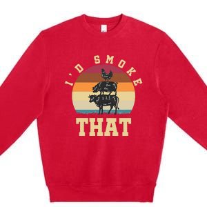 Id Smoke That Funny Smoked Pork Meat Lover Bbq Gift Barbecue Premium Crewneck Sweatshirt