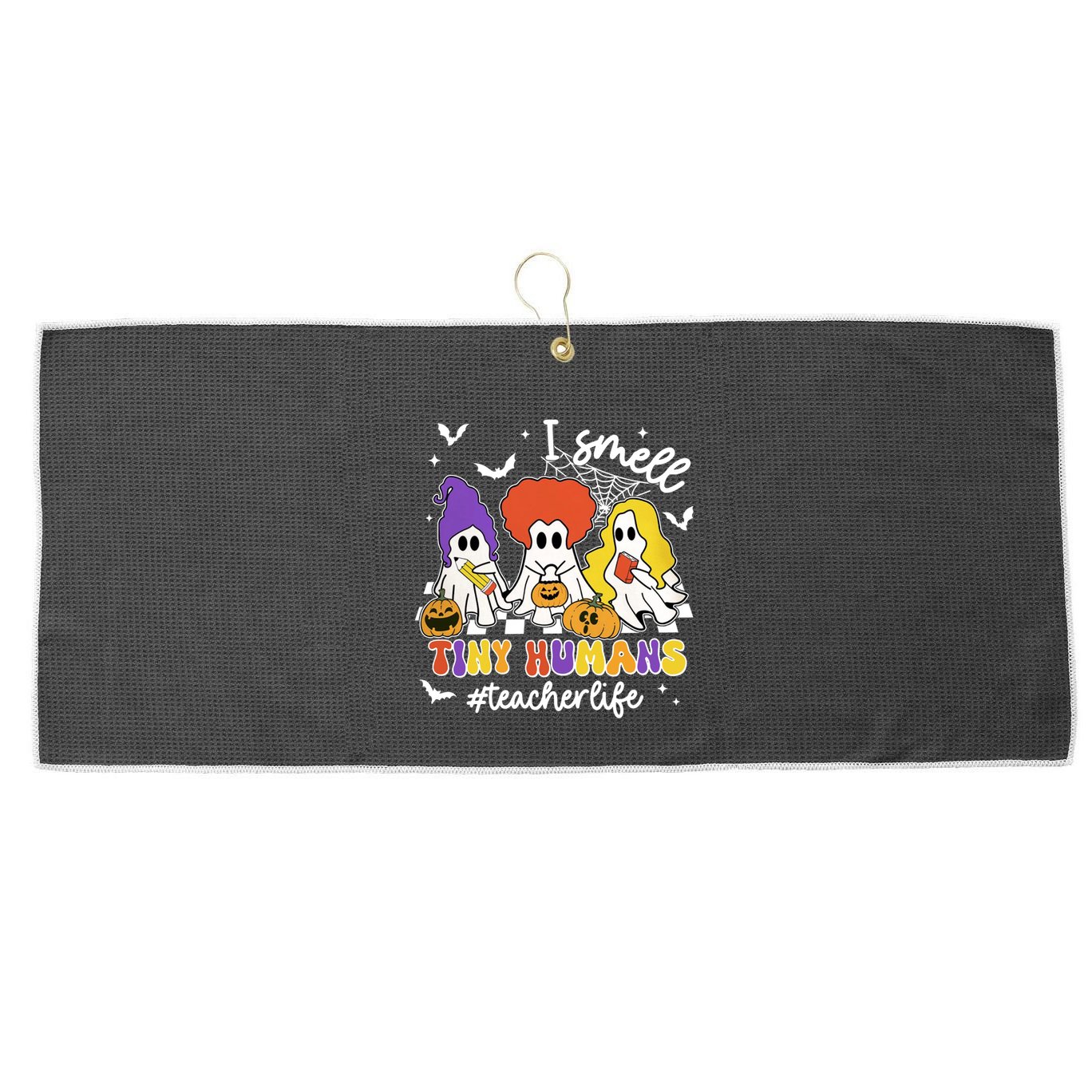 I Smell Tiny Hu Retro Teacher Halloween Spooky Teacher Cool Gift Large Microfiber Waffle Golf Towel