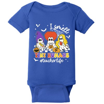 I Smell Tiny Hu Retro Teacher Halloween Spooky Teacher Cool Gift Baby Bodysuit