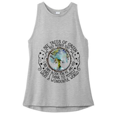 I See Trees Of Green Red Roses Too What A Wonderful World Ladies PosiCharge Tri-Blend Wicking Tank