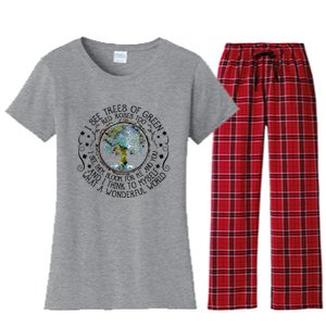 I See Trees Of Green Red Roses Too What A Wonderful World Women's Flannel Pajama Set