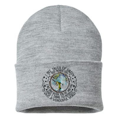 I See Trees Of Green Red Roses Too What A Wonderful World Sustainable Knit Beanie