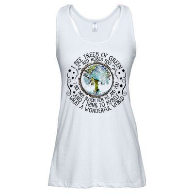 I See Trees Of Green Red Roses Too What A Wonderful World Ladies Essential Flowy Tank