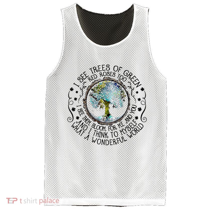 I See Trees Of Green Red Roses Too What A Wonderful World Mesh Reversible Basketball Jersey Tank