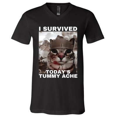 I Survived Todays Tummy Ache V-Neck T-Shirt