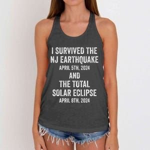 I Survived The Nj Earthquake And The Total Solar Eclipse Women's Knotted Racerback Tank