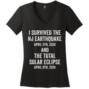 I Survived The Nj Earthquake And The Total Solar Eclipse Women's V-Neck T-Shirt