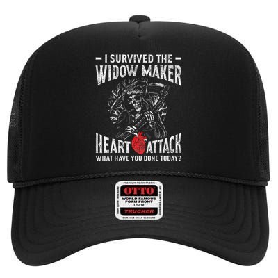 I Survived The Widow Maker Heart Attack Heart Disease High Crown Mesh Back Trucker Hat