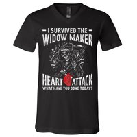I Survived The Widow Maker Heart Attack Heart Disease V-Neck T-Shirt