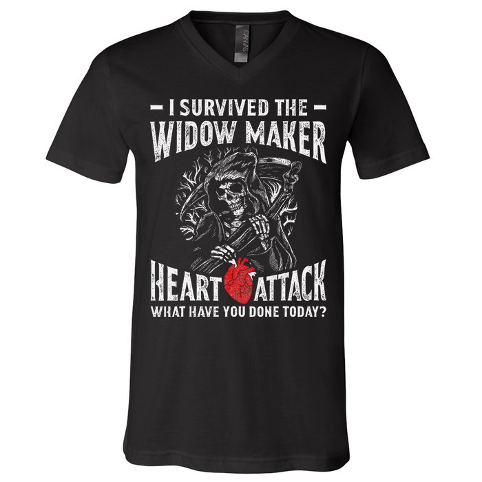 I Survived The Widow Maker Heart Attack Heart Disease V-Neck T-Shirt