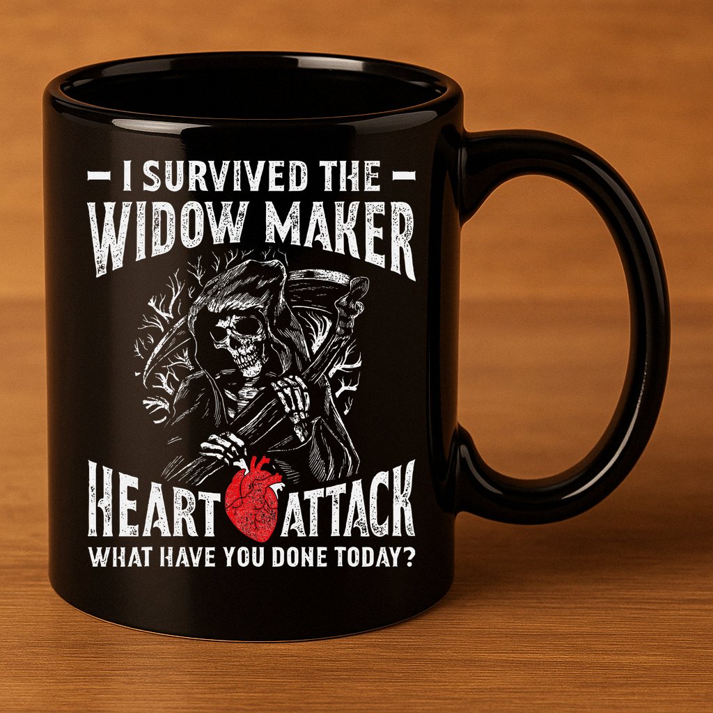 I Survived The Widow Maker Heart Attack Heart Disease 11oz C Handle Ceramic Mug