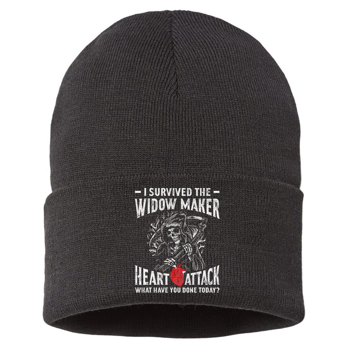 I Survived The Widow Maker Heart Attack Heart Disease Sustainable Knit Beanie