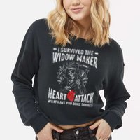 I Survived The Widow Maker Heart Attack Heart Disease Cropped Pullover Crew