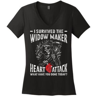 I Survived The Widow Maker Heart Attack Heart Disease Women's V-Neck T-Shirt