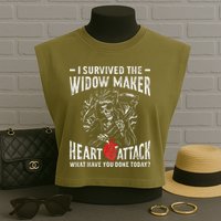 I Survived The Widow Maker Heart Attack Heart Disease Garment-Dyed Women's Muscle Tee