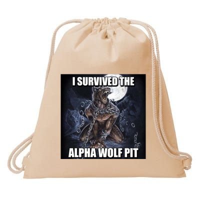 I Survived The Alpha Wolf Pit Drawstring Bag