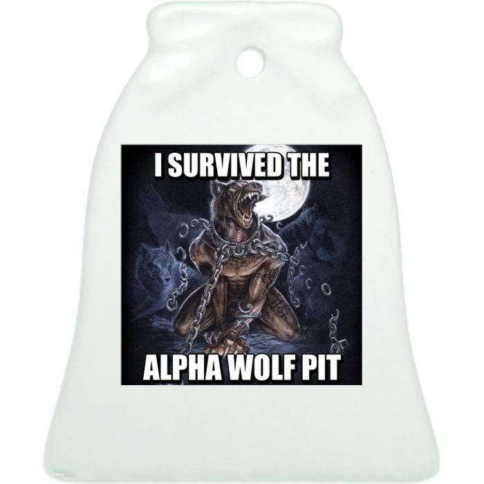 I Survived The Alpha Wolf Pit Ceramic Bell Ornament