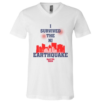 I Survived The Nj Earthquake And The Total Solar Eclipse V-Neck T-Shirt