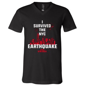 I Survived The Nyc Earthquake 2024 V-Neck T-Shirt