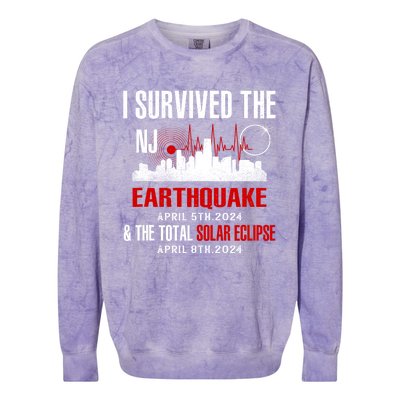 I Survived The Nj Earthquake And The Total Solar Eclipse Colorblast Crewneck Sweatshirt