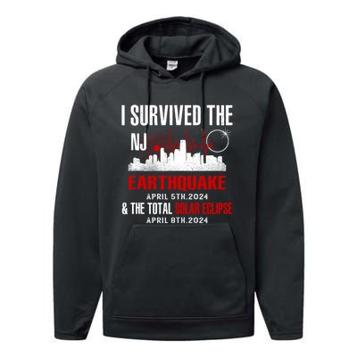 I Survived The Nj Earthquake And The Total Solar Eclipse Performance Fleece Hoodie