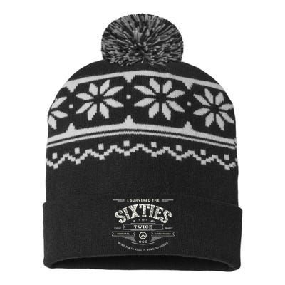 I Survived The Sixties Twice Built In 60s 70th 60th Birthday USA-Made Snowflake Beanie