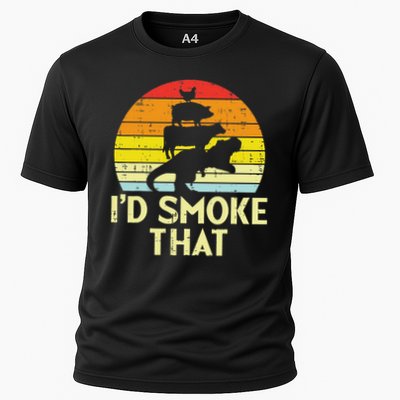 Id Smoke That Chicken Pork Beef Trex Retro Dinosaur Bbq Performance Shirt
