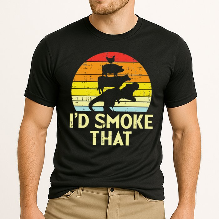 Id Smoke That Chicken Pork Beef Trex Retro Dinosaur Bbq Cooling Performance Crew T-Shirt