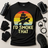 Id Smoke That Chicken Pork Beef Trex Retro Dinosaur Bbq Cooling Performance Crew T-Shirt