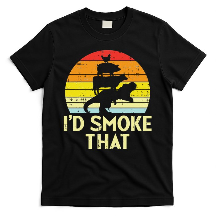 Id Smoke That Chicken Pork Beef Trex Retro Dinosaur Bbq T-Shirt