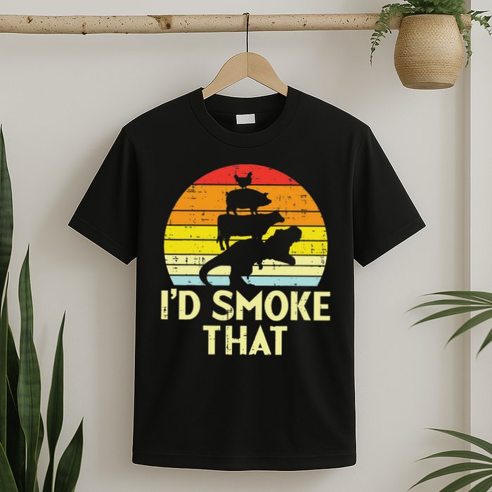 Id Smoke That Chicken Pork Beef Trex Retro Dinosaur Bbq T-Shirt