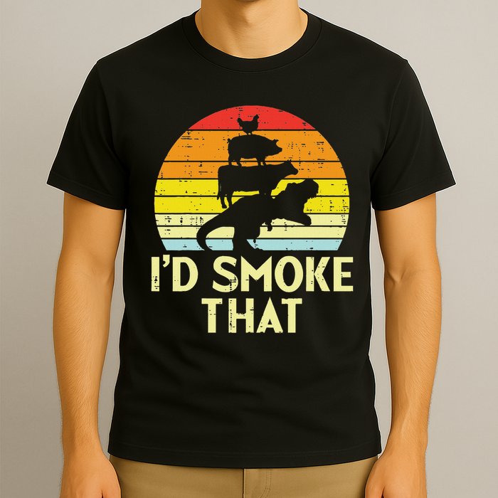 Id Smoke That Chicken Pork Beef Trex Retro Dinosaur Bbq T-Shirt