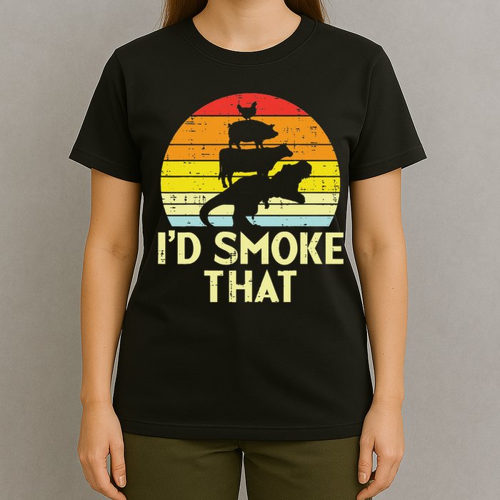 Id Smoke That Chicken Pork Beef Trex Retro Dinosaur Bbq T-Shirt