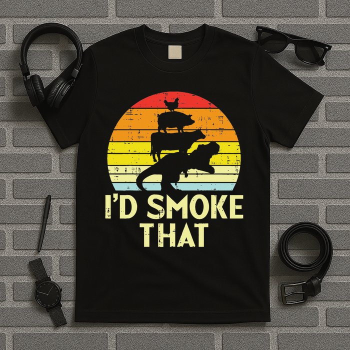 Id Smoke That Chicken Pork Beef Trex Retro Dinosaur Bbq T-Shirt