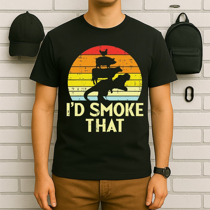 Id Smoke That Chicken Pork Beef Trex Retro Dinosaur Bbq T-Shirt