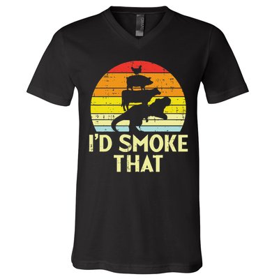 Id Smoke That Chicken Pork Beef Trex Retro Dinosaur Bbq V-Neck T-Shirt