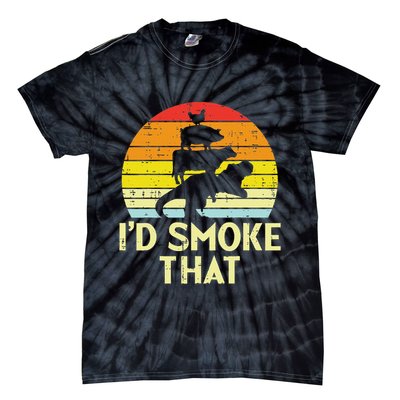 Id Smoke That Chicken Pork Beef Trex Retro Dinosaur Bbq Tie-Dye T-Shirt