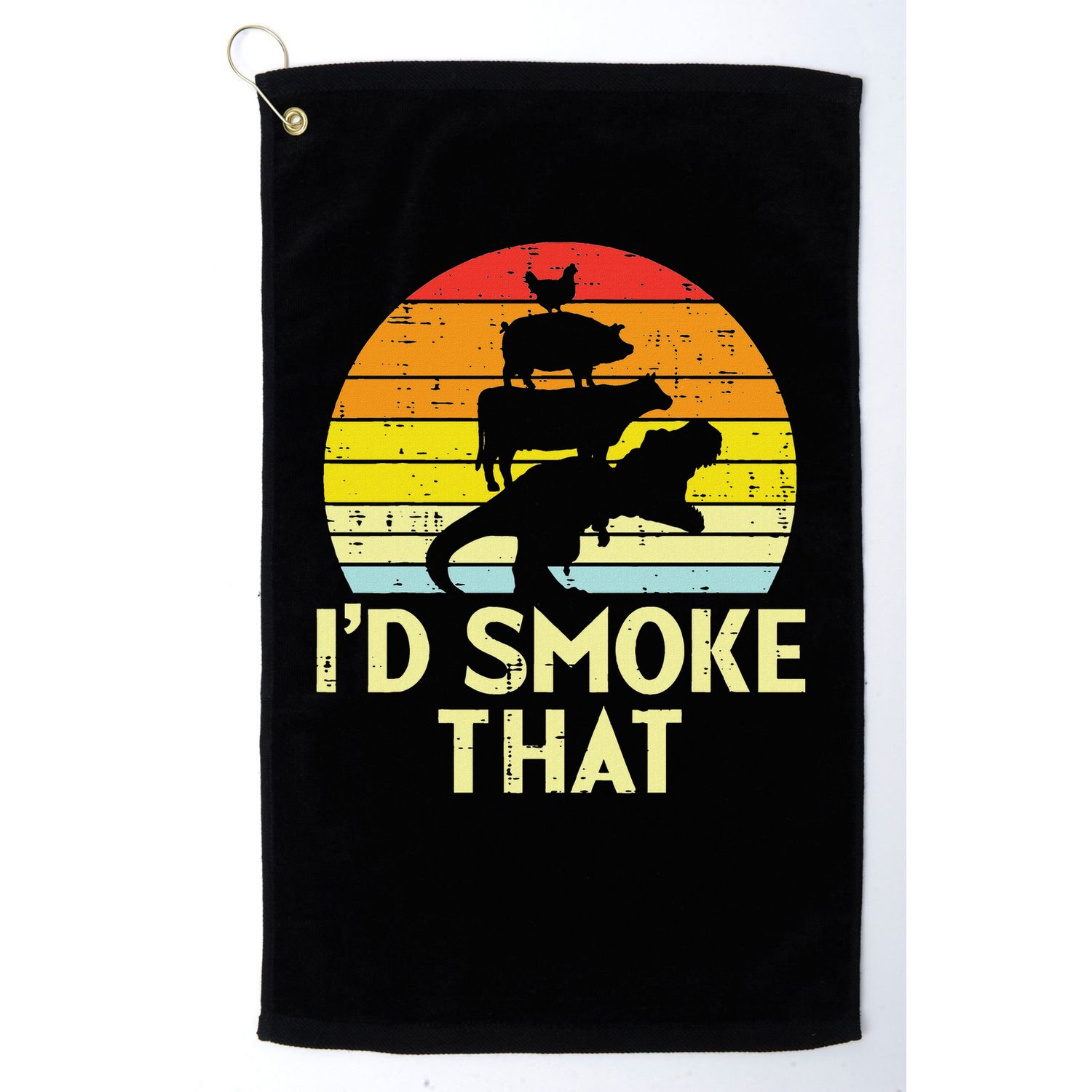 Id Smoke That Chicken Pork Beef Trex Retro Dinosaur Bbq Golf Towel