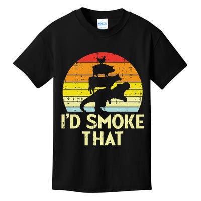 Id Smoke That Chicken Pork Beef Trex Retro Dinosaur Bbq Kids T-Shirt