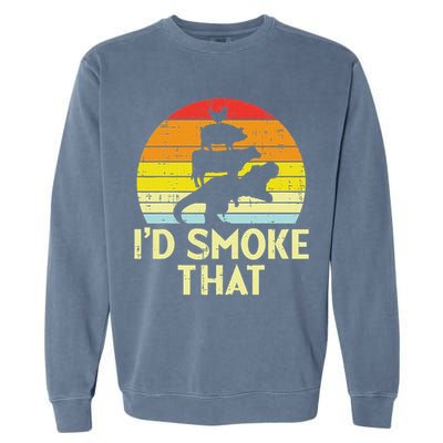 Id Smoke That Chicken Pork Beef Trex Retro Dinosaur Bbq Garment-Dyed Sweatshirt