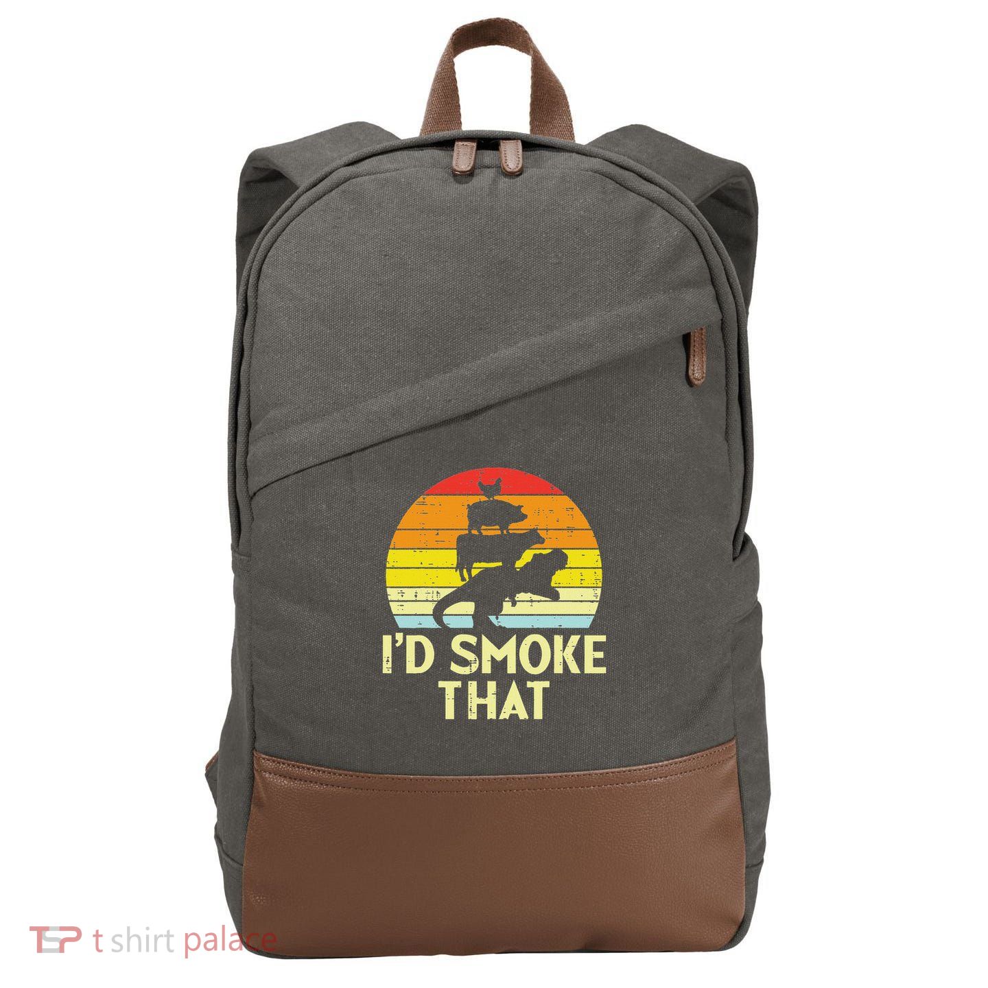 Id Smoke That Chicken Pork Beef Trex Retro Dinosaur Bbq Cotton Canvas Backpack