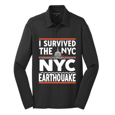 I Survived The Nyc Earthquake April 5 2024 Silk Touch Performance Long Sleeve Polo