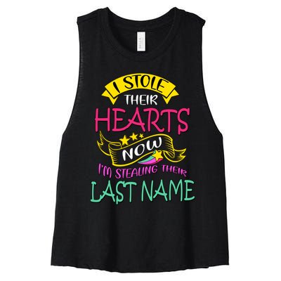 I Stole Their Hearts Now IM Stealing Their Last Name Women's Racerback Cropped Tank