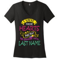 I Stole Their Hearts Now IM Stealing Their Last Name Women's V-Neck T-Shirt