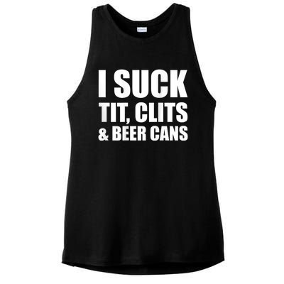 I Suck Tit Clits & Beer Cans Ladies PosiCharge Tri-Blend Wicking Tank