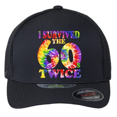 I Survived The Sixties 60s Twice Tie Dye 70th Birthday Flexfit Unipanel Trucker Cap