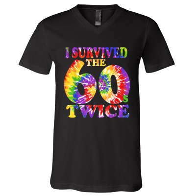 I Survived The Sixties 60s Twice Tie Dye 70th Birthday V-Neck T-Shirt